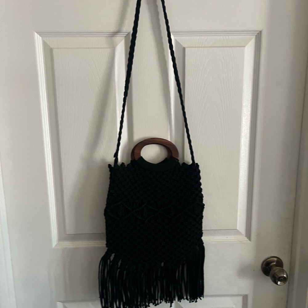 Danielle Nicole Black Macrame Shoulder Bag With F… - image 6